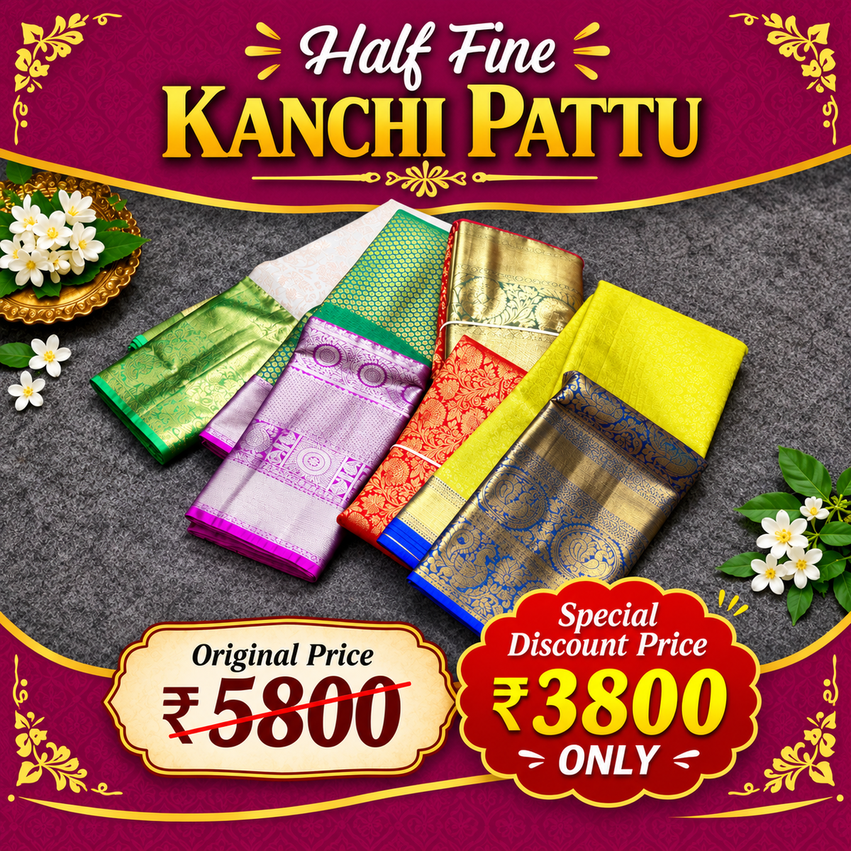 Half fine Kanchi Pattu Sarees