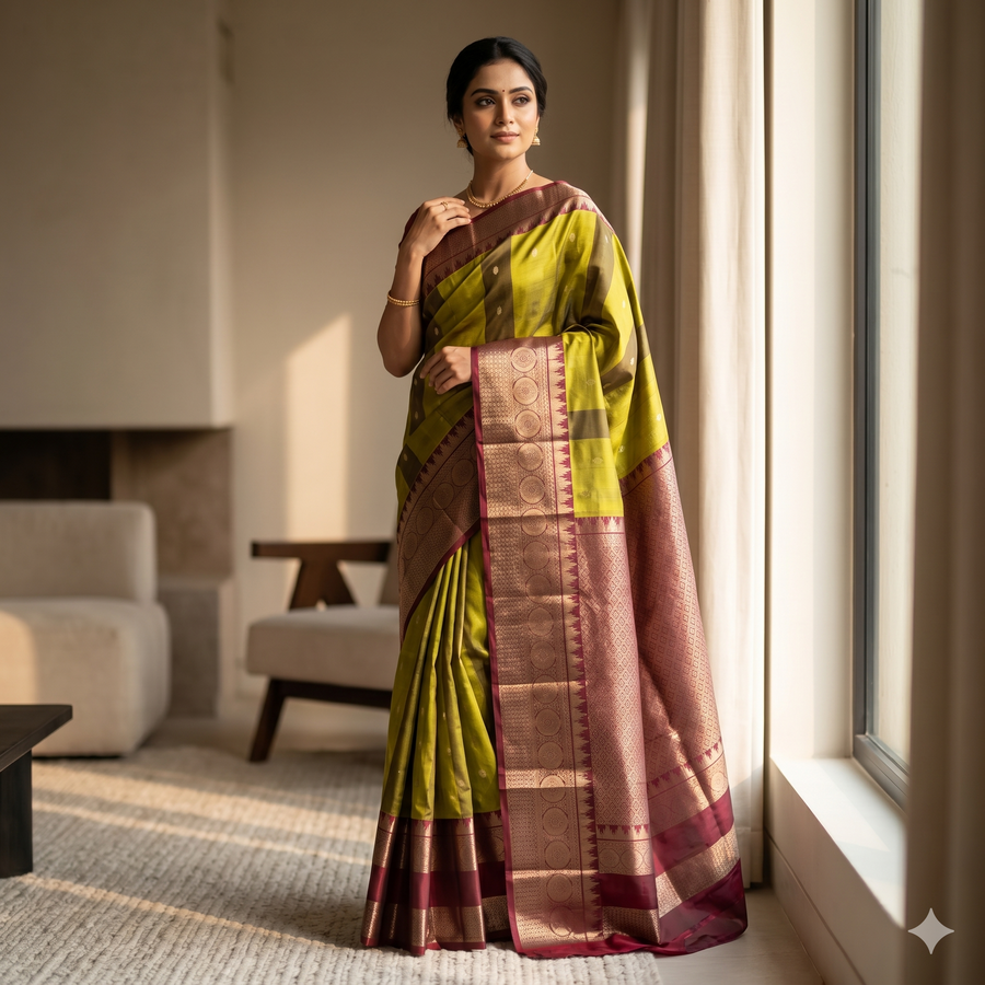 Kanchi Vintage Gap border pattu - KMP297