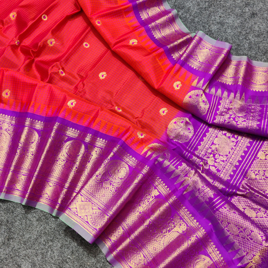 Gadwal check design pure silk- GPS35