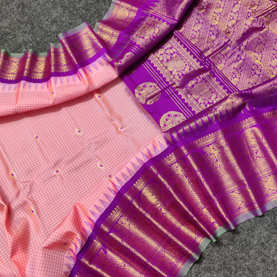 Gadwal check design pure silk- GPS38