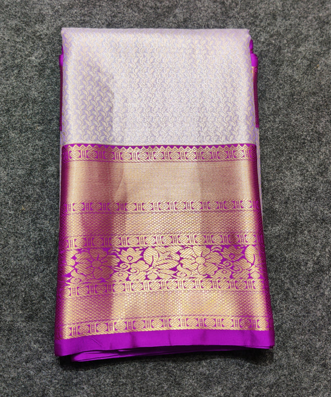 Kanchi pattu Semi Lavender Saree -KS37