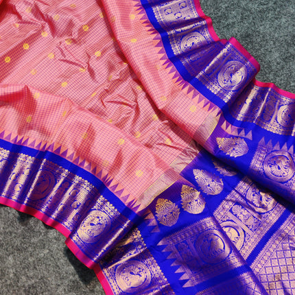 Gadwal Pure silk check Saree - GPS188