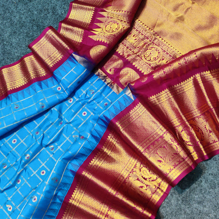 Gadwal Pure silk check Saree - GPS200