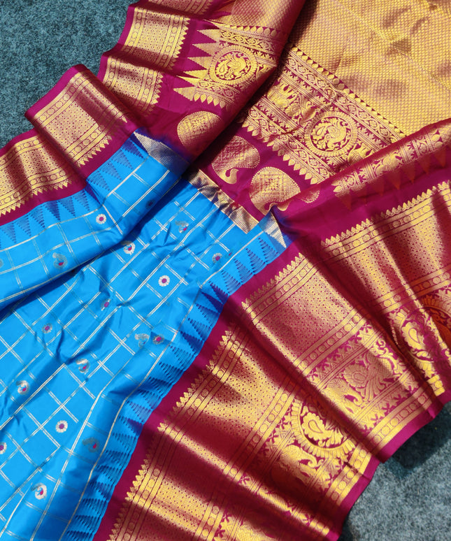 Gadwal Pure silk check Saree - GPS200
