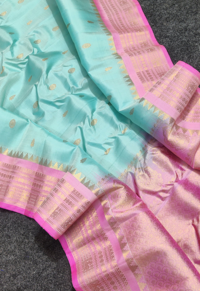 Gadwal handloom small border Pure silk saree - GPS216