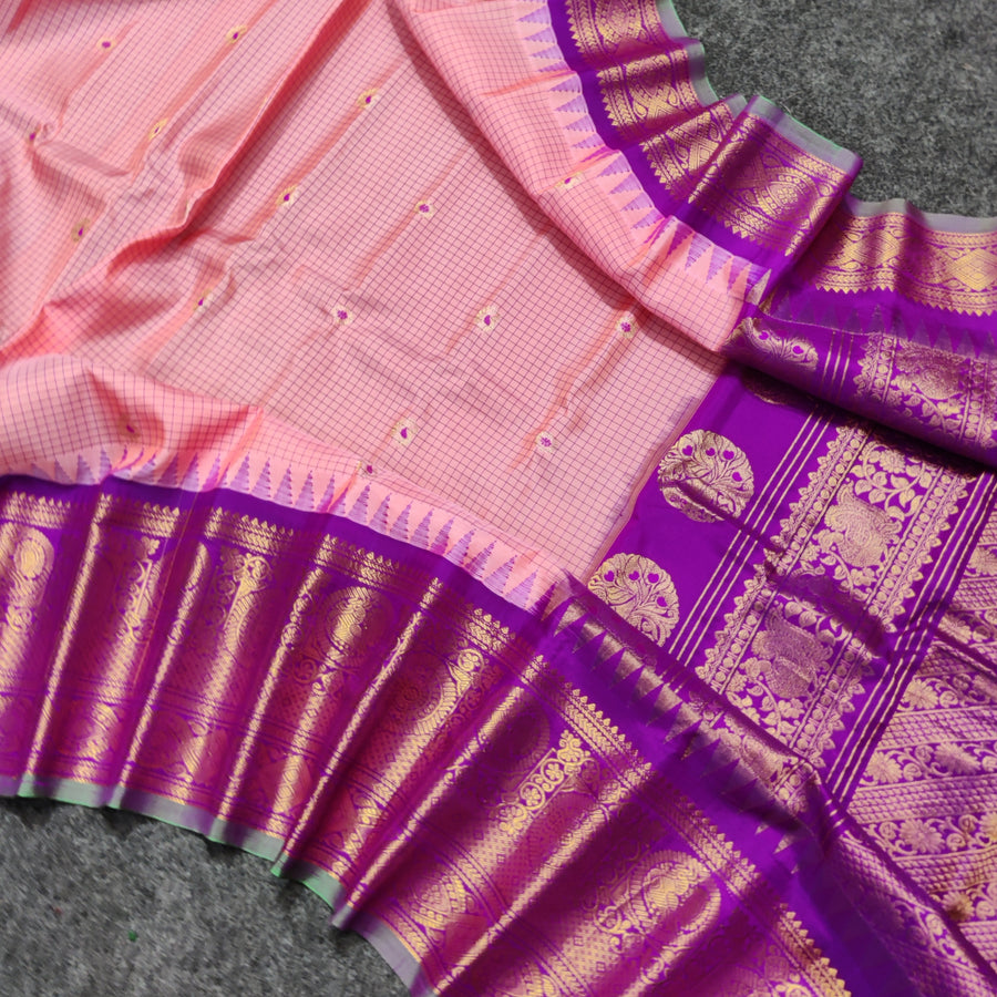 Gadwal check design pure silk- GPS38
