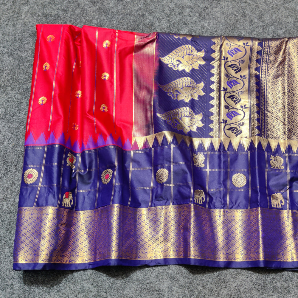 Gadwal Semi Silk Saree with Zari Checks – GSM02
