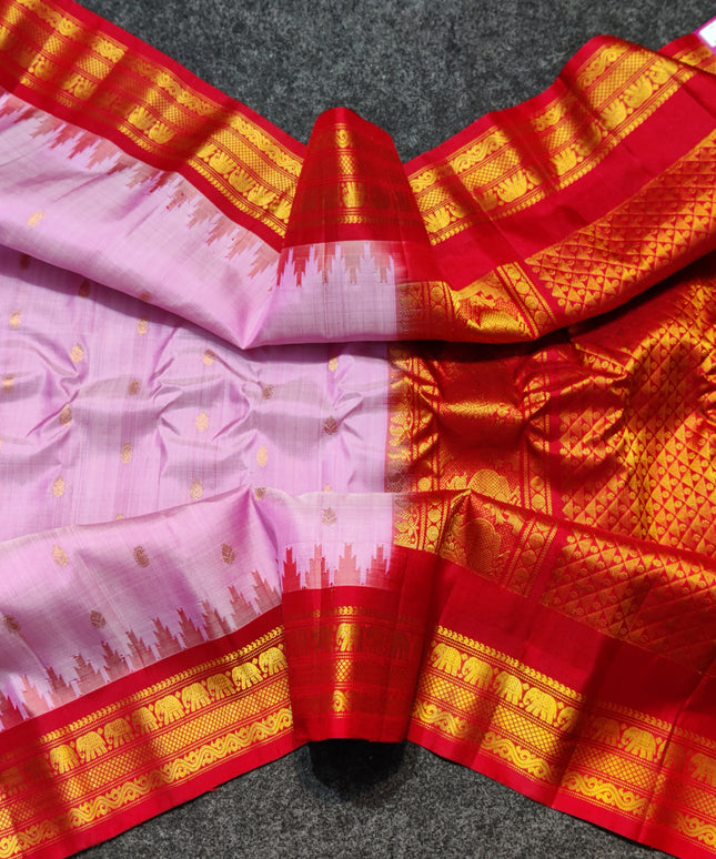Gadwal Kuttu small border Handloom saree - GPS91