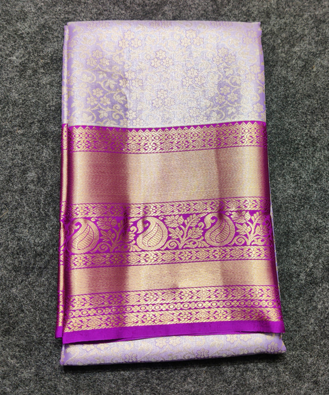 Kanchi pattu Semi Lavender Saree -KS38