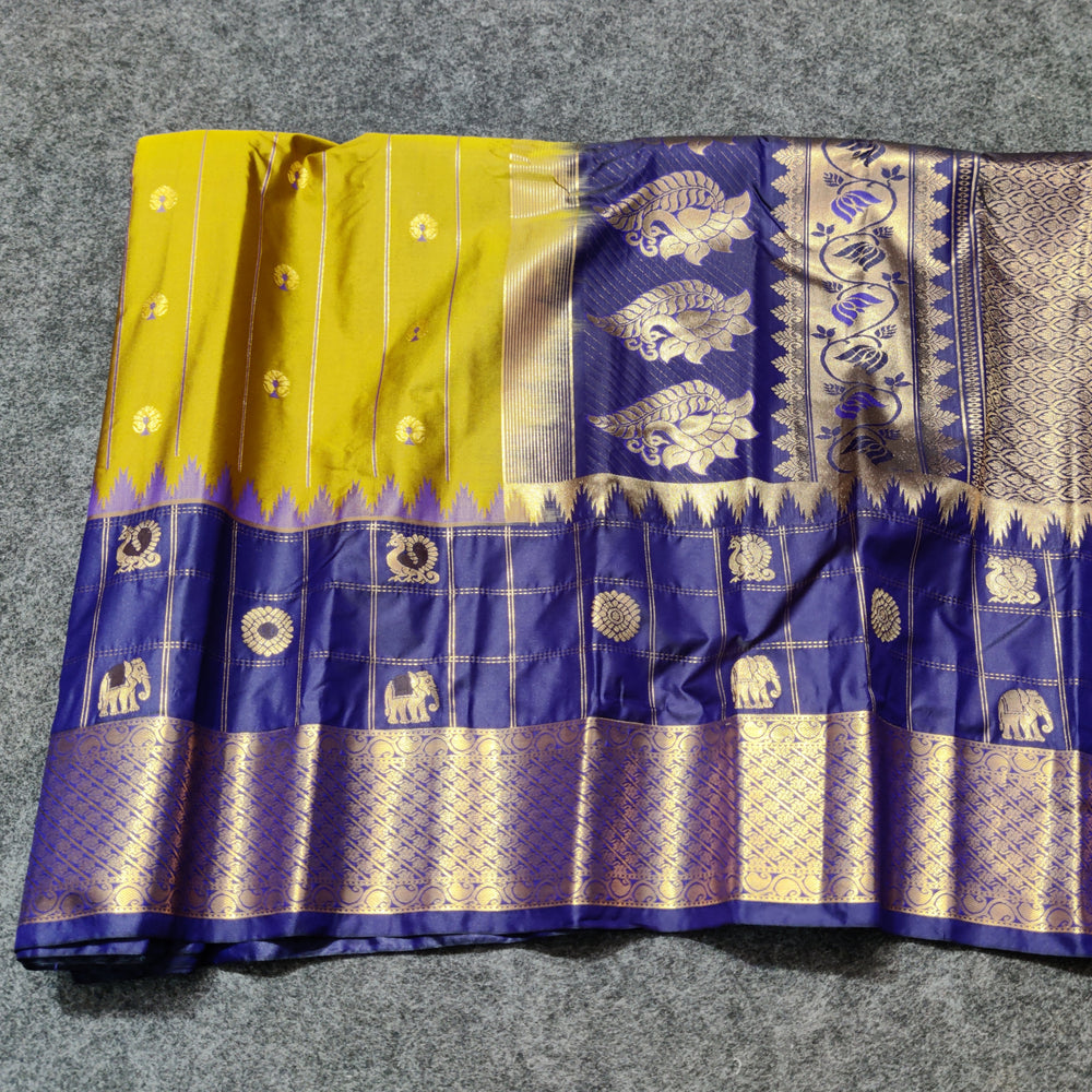 Gadwal Semi Silk Saree with Zari Checks – GSM03