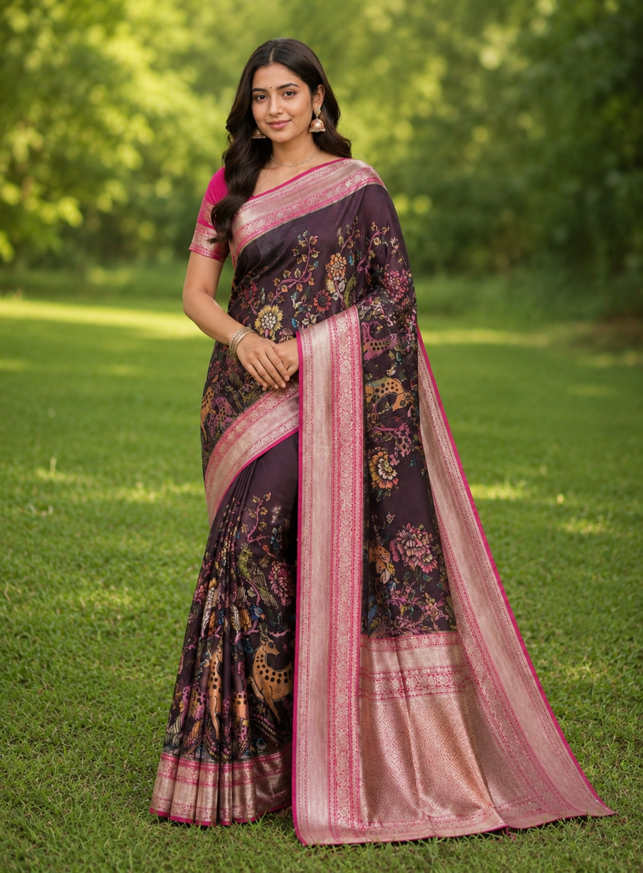 Pen Kalamkari Silk saree - KM03