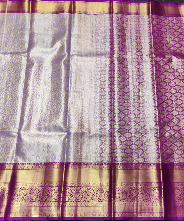 Kanchi pattu Semi Lavender Saree -KS36
