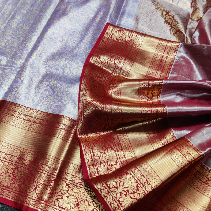 Kanchi pattu Semi Lavender Saree -KS44
