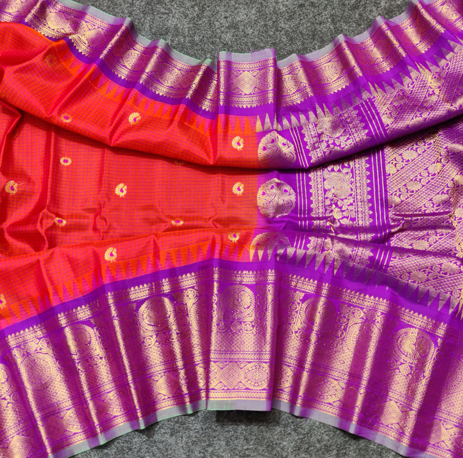 Gadwal check design pure silk- GPS35